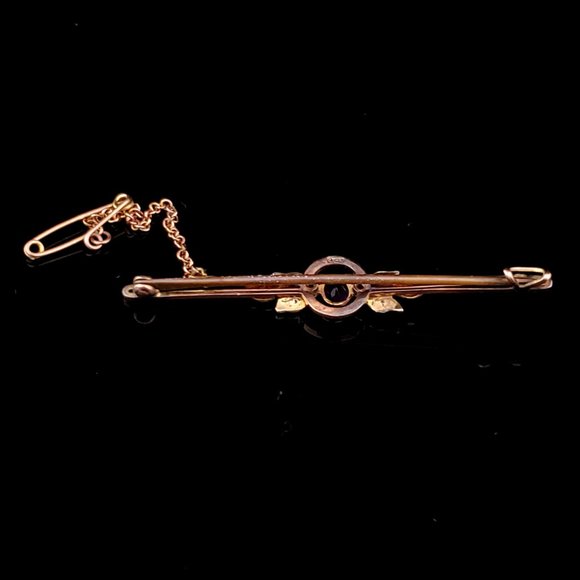 Antique Old Cut Amethyst Seed Pearls 9k Yellow Gold Brooch w Chain English Pin - Picture 4 of 6